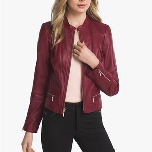White House Black Market women’s burgundy leather bomber jacket
